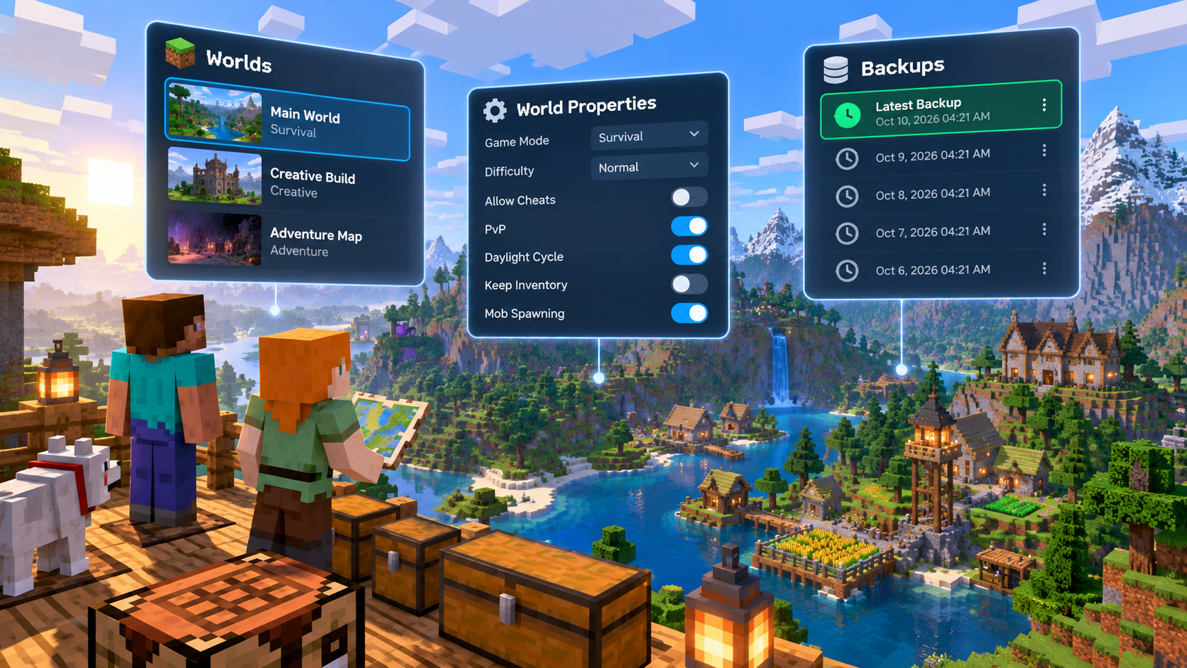 minecraft bedrock server worlds, properties, and backups